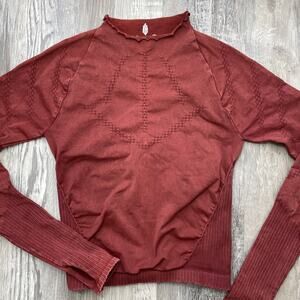 Free People Long Sleeve Shirt Movement Good Karma Hi Neck Rust Red Size Medium